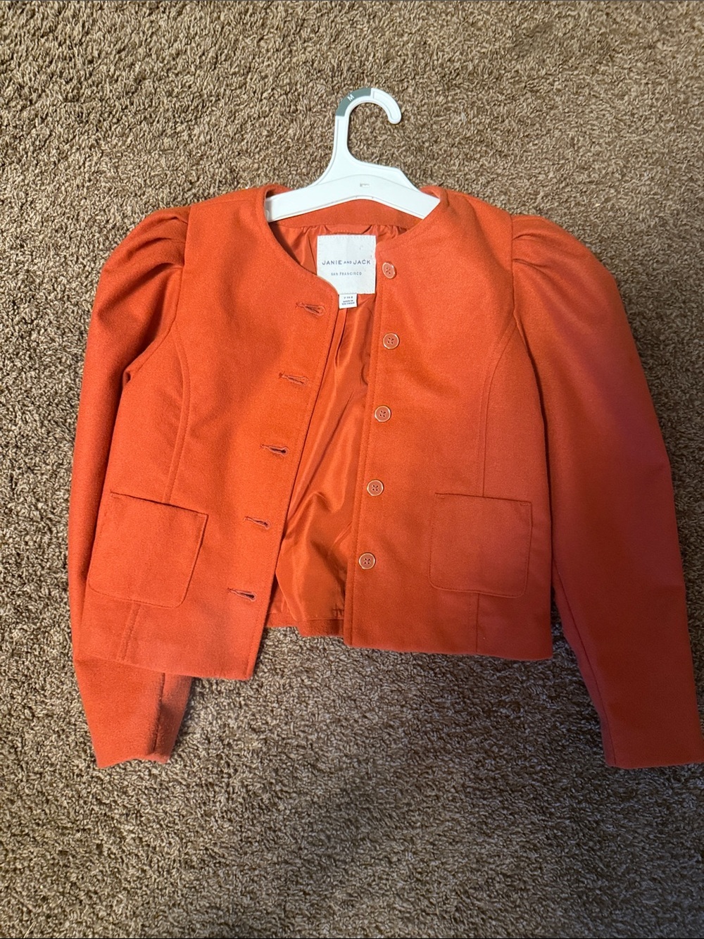 Janie and Jack Vibrant Orange Cropped Puff-Sleeve Jacket